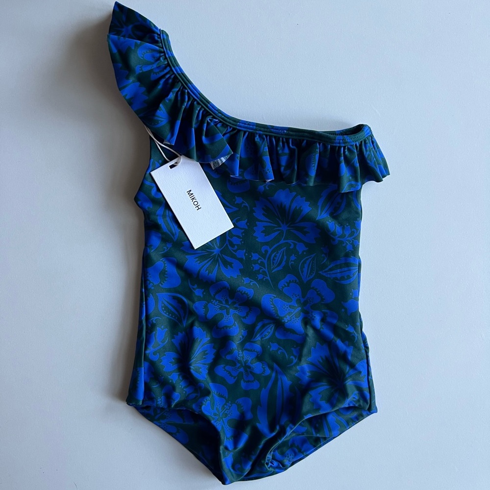 MIKOH MINI Ray One Shoulder Ruffle One Piece in Luau Iris NWT